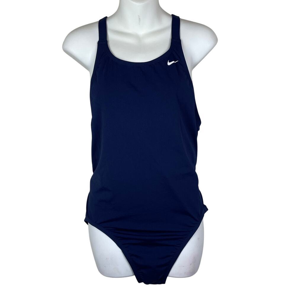 NWT Nike Hydrastrong Navy Blue One Piece Swimsuit Racerback Size 14 Open Back
